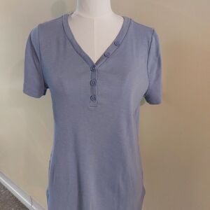 Duluth Trading Co Women's Short Sleeve Blue Button Tee